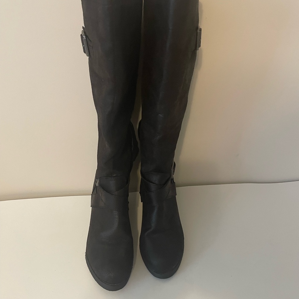 NEW Black Wedge Heel Knee-High Boots